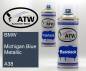 Preview: BMW, Michigan Blue Metallic, A38: 400ml Sprühdose + 400ml Klarlack - Set, von ATW Autoteile West.